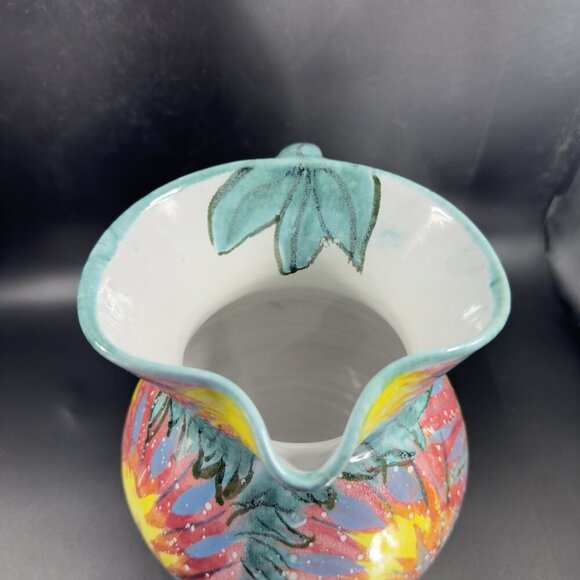 Vietri Italian RedWare Pottery Pitcher Carafe Jug Hand Painted Large Italy VTG - Picture 4 of 16